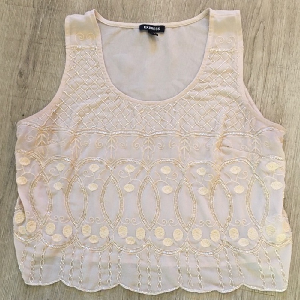 Express Light Tan Beaded Embellished Tank Top size Large